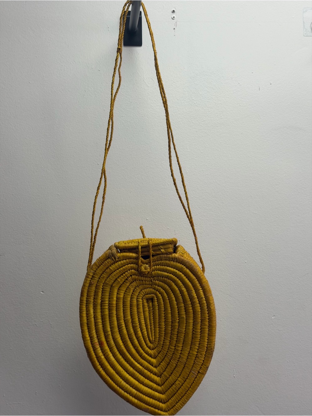 Handwoven Mustard Yellow Round Straw Crossbody Bag